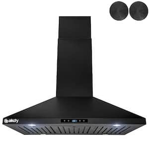 36 in. Convertible Island Mount Range Hood in Black Painted Stainless Steel with Touch Control and Carbon Filters