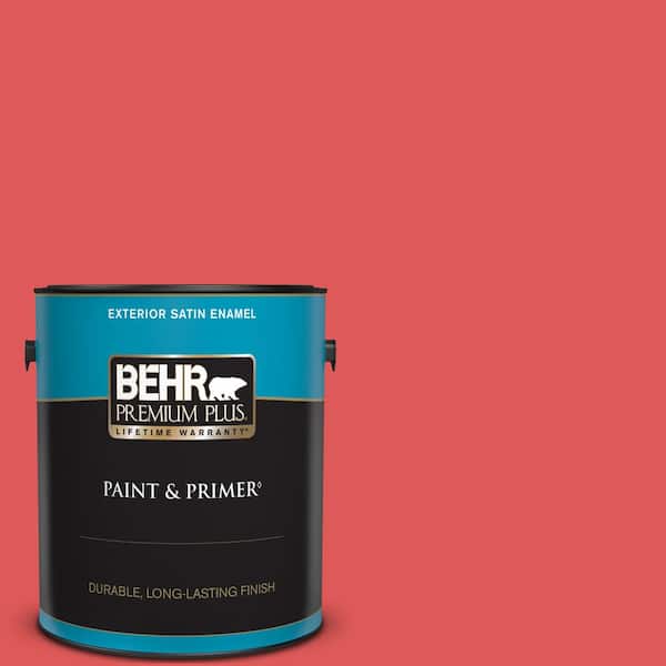 BEHR PREMIUM PLUS 1 gal. #150B-6 Firecracker Satin Enamel Exterior Paint & Primer