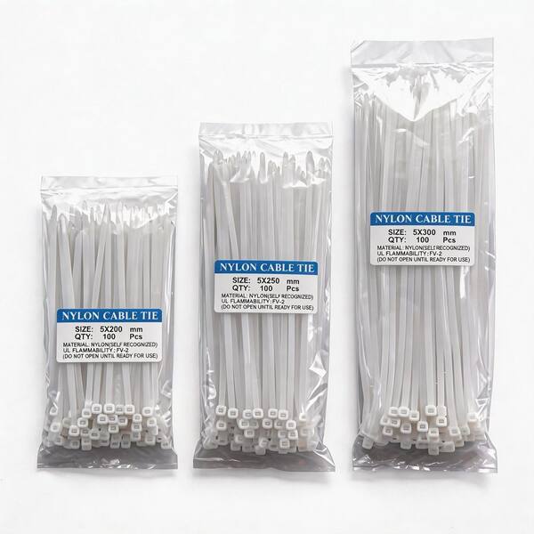 8 in. 10 in. 12 in. All-Weather UV Resistant Nylon Cable Zip Ties, High-Tensile, Temperature Resistant White (300-pack)
