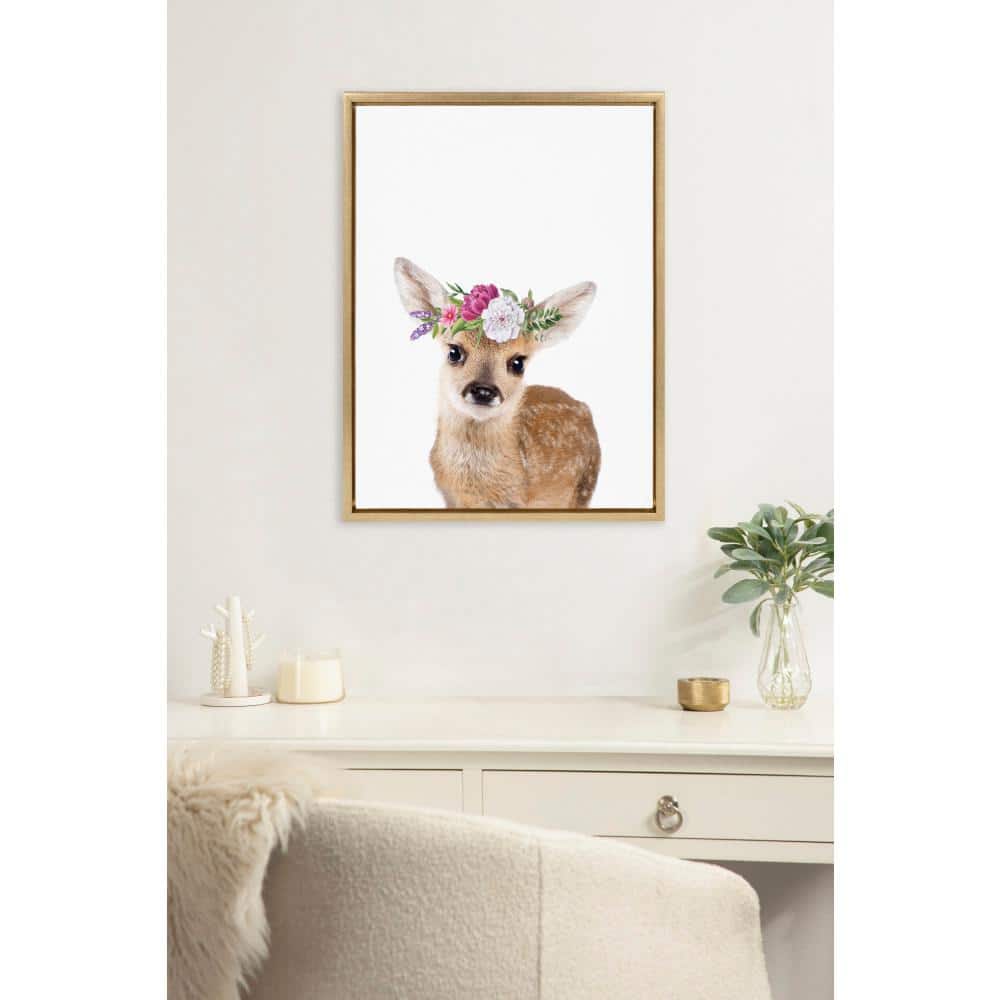 Flower Crown Fawn Framed Canvas Wall Art for Nursery