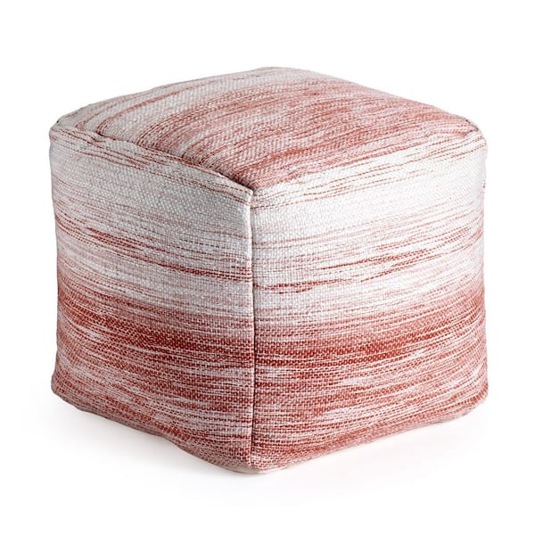 Anji Mountain Caledonia 20 in. x 20 in. x 20 in. Red and Ivory Pouf