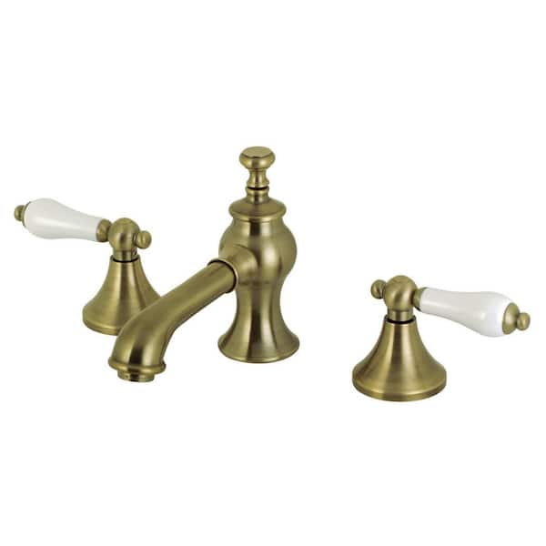 Kingston Brass Vintage 8 in. Widespread 2-Handle Bathroom Faucets with Brass Pop-Up iin Antique Brass