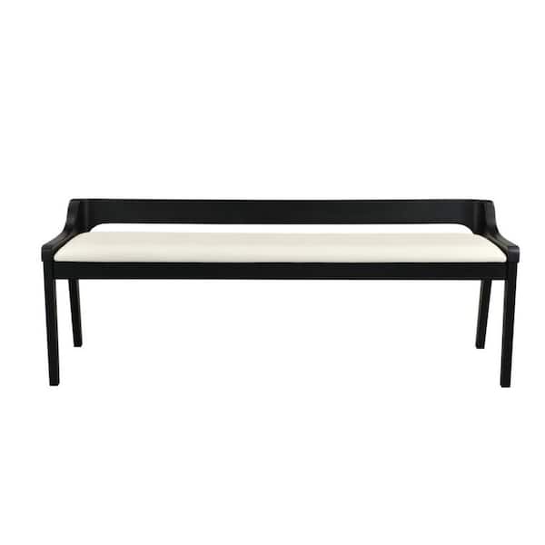 Benjara 59.5 in. Black and Cream Backless Bedroom Bench with Low Back and Cuhsioned Seat