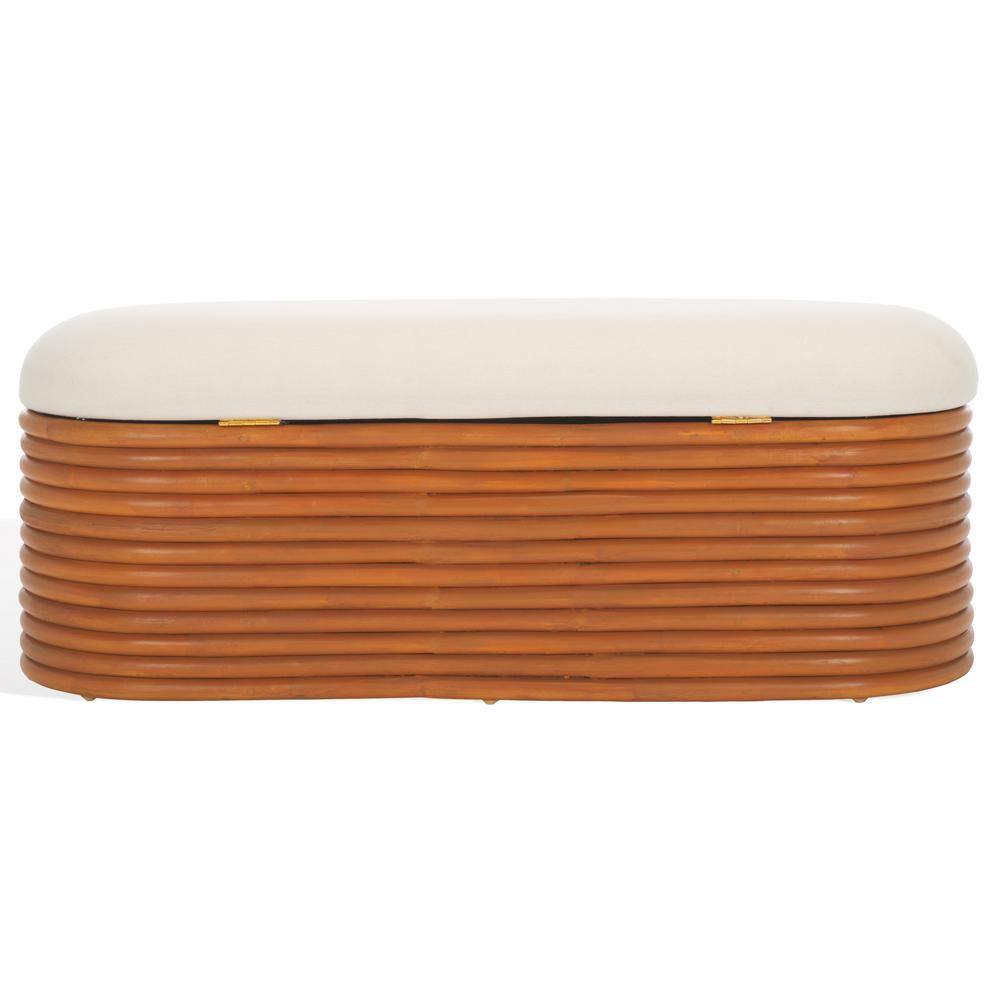 Natural Rattan and White Plywood Storage Bench