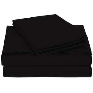Monroe Solid 4-Piece Microfiber Black Full Sheet Set