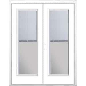 60 in. x 80 in. Ultra White Steel Prehung Right-Hand Inswing Mini Blind Patio Door with Brickmold