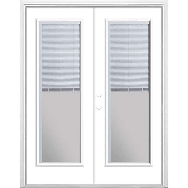 Masonite 60 in. x 80 in. Ultra White Steel Prehung Right-Hand Inswing Mini Blind Patio Door with Brickmold