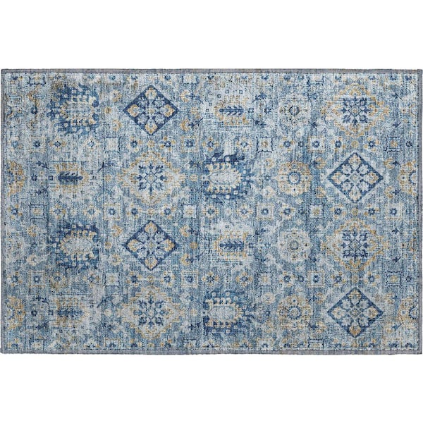 Mayfield Premium Machine Washable Abstract AMF1998 Denim 2 ft. x 3 ft. Accent Rug