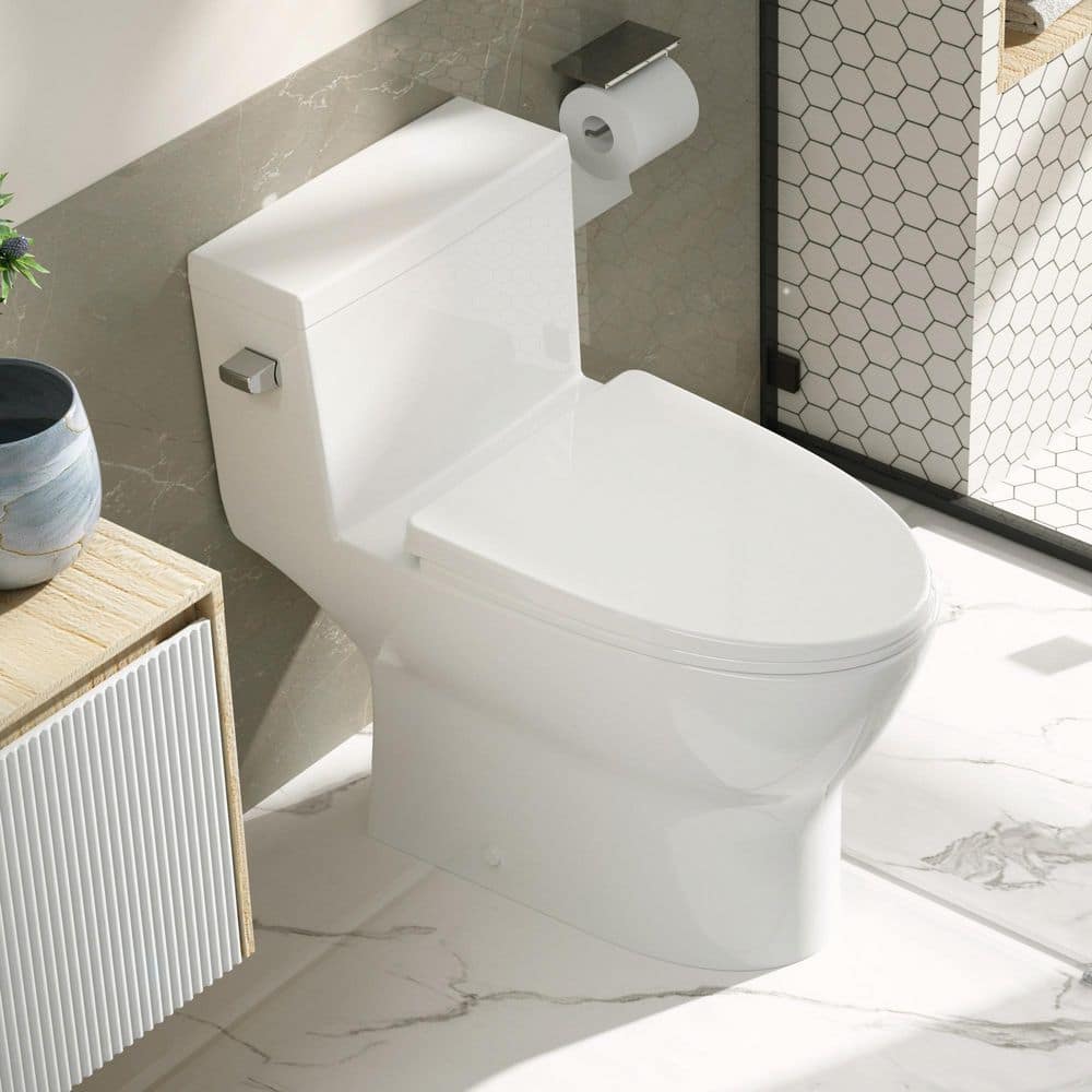 White Elongated One-Piece High Efficiency Toilet with ADA Seat