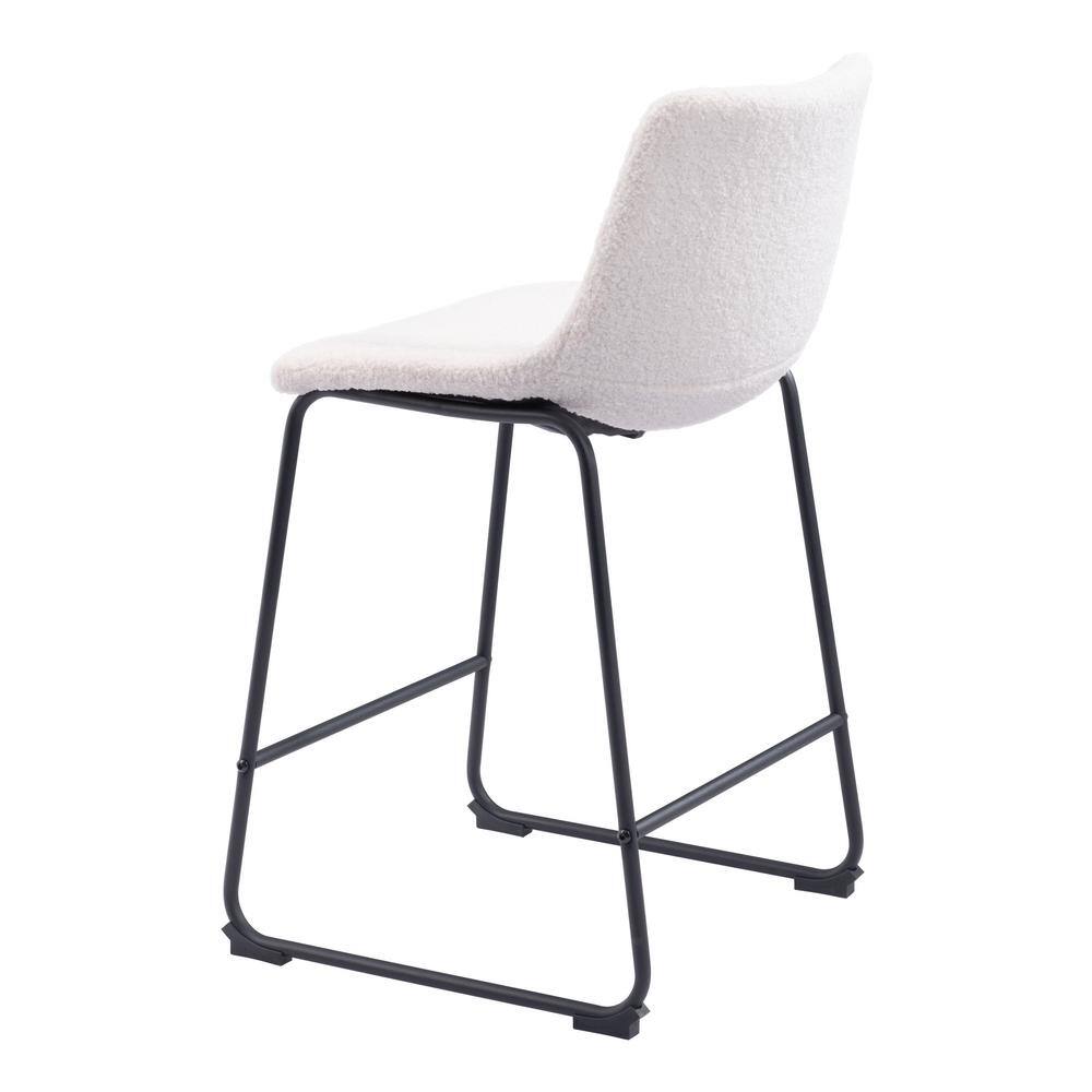 Ivory Upholstered Counter Stools with Black Metal Base, Set of 2