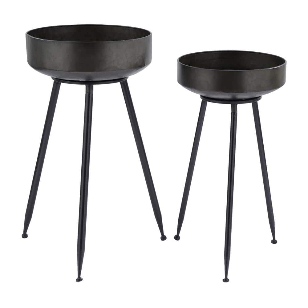 Monroe Lane Extra Large Black Metal Planter Set with Stands