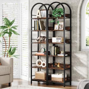 Eulas 78.7 in. Tall Rustic Brown Wood 6-Shelf Etagere Bookcase Set of 2, Narrow Industrial Bookshelf for Living Room
