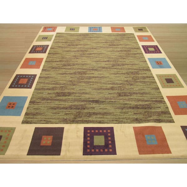 Green 7 ft. 10 in. x 9 ft. 10 in. Machine-Made Nylon Transitional Gabbeh Area Rug