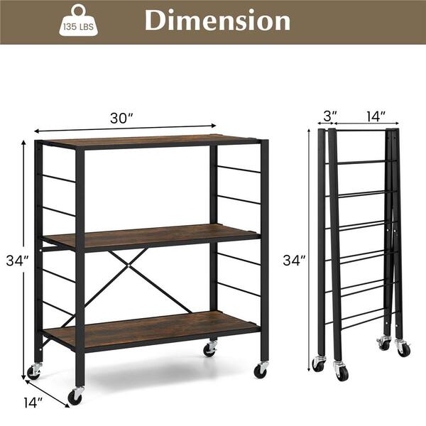Costway Black Metal Base with Mdf Metal Top Rolling Kitchen Cart (14-in x 30-in x 34-in)