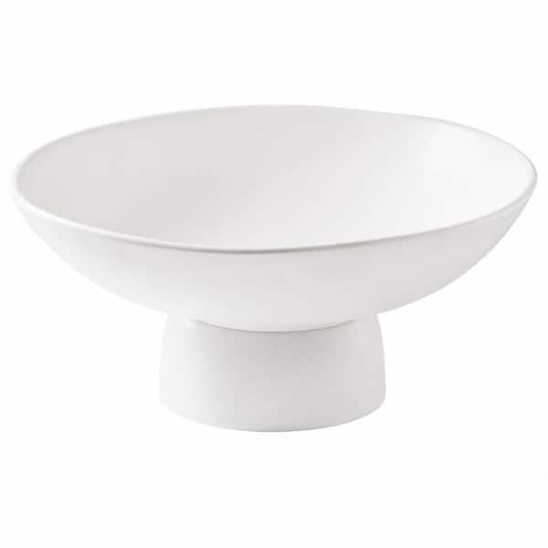 10 Inch Ceramic Fruit Bowl with Pedestal Stand for Kitchen Counter, Large Elegant White Serving Bowl