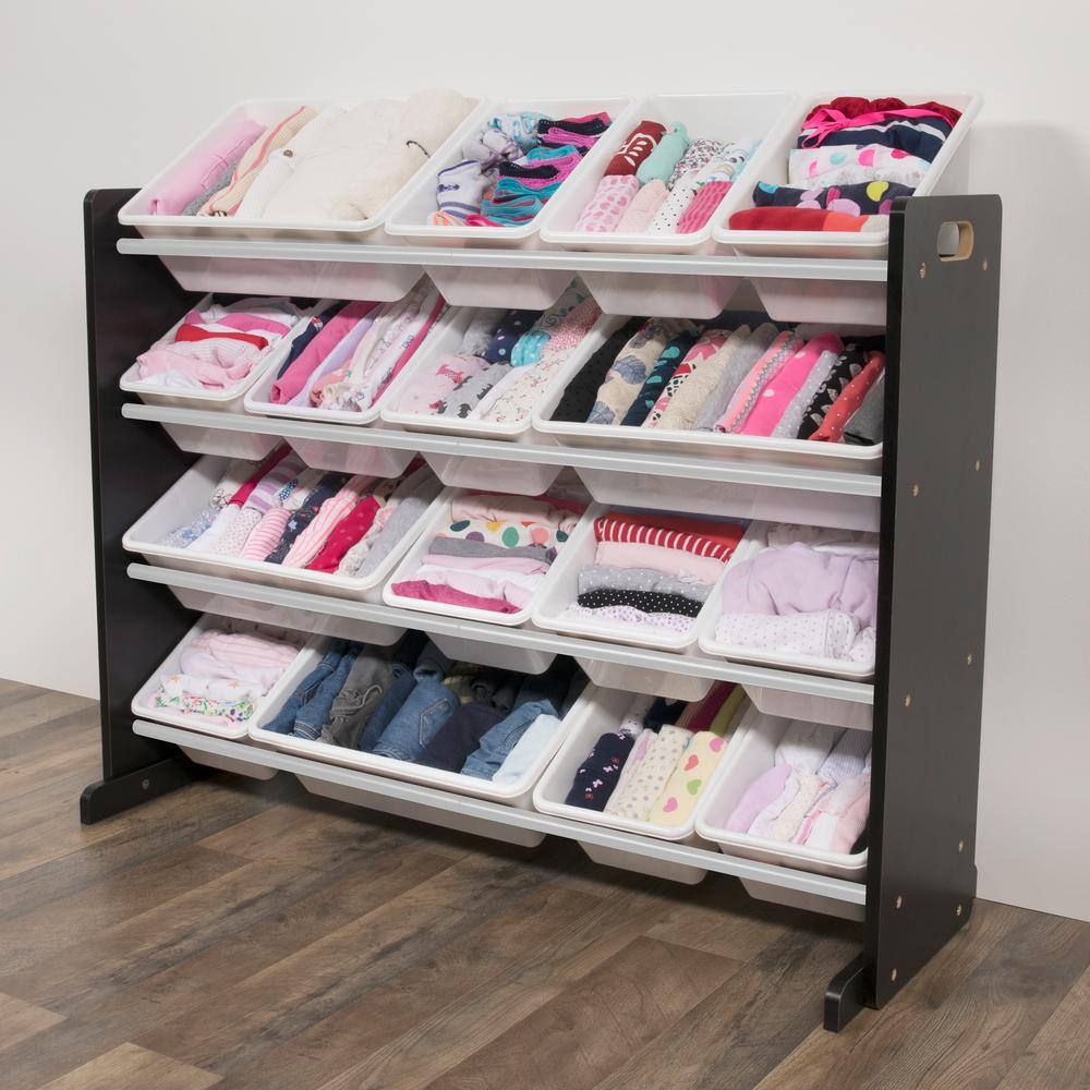 Espresso and White Extra-Large Toy Storage Organizer with 16 Bins