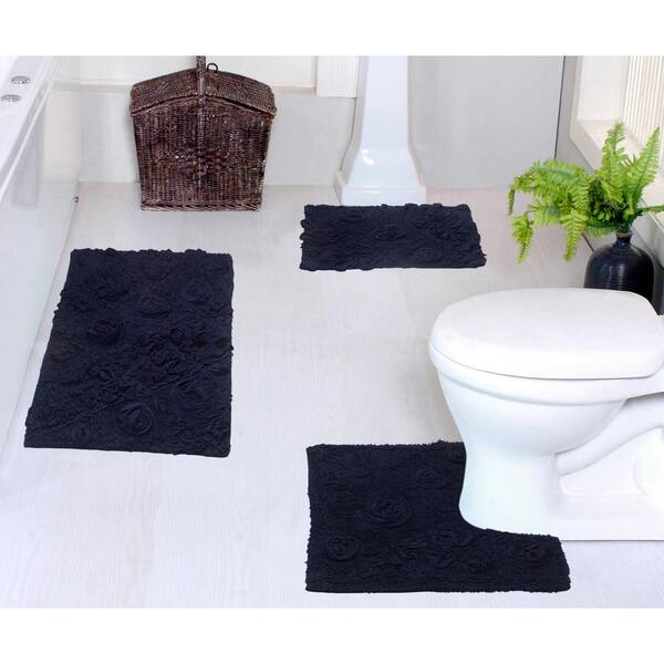 Oval Bath Rugs Set of 2, Soft Combed Cotton Mats with Non-Skid