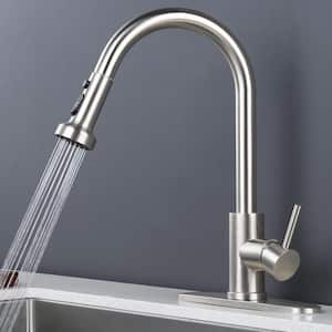 Henassor Single Handle Pull-Down Sprayer Kitchen Faucet with Deck Plate in Brushed Nickel