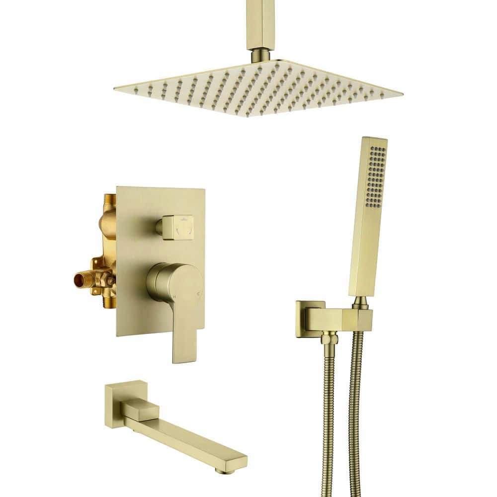 Single Handle 1-Spray Ceiling Mount Tub and Shower Faucet 1.8 GPM 10'' Shower System Brushed Gold Brass Valve Included price history on PriceWatchPro