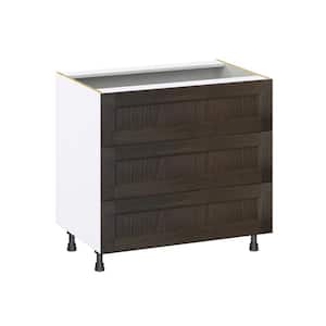 Georgetown 36 in. W x 24 in. D x 34.5 in. H Assembled Drawer Base Kitchen Cabinet in Chestnut with 3-Drawers