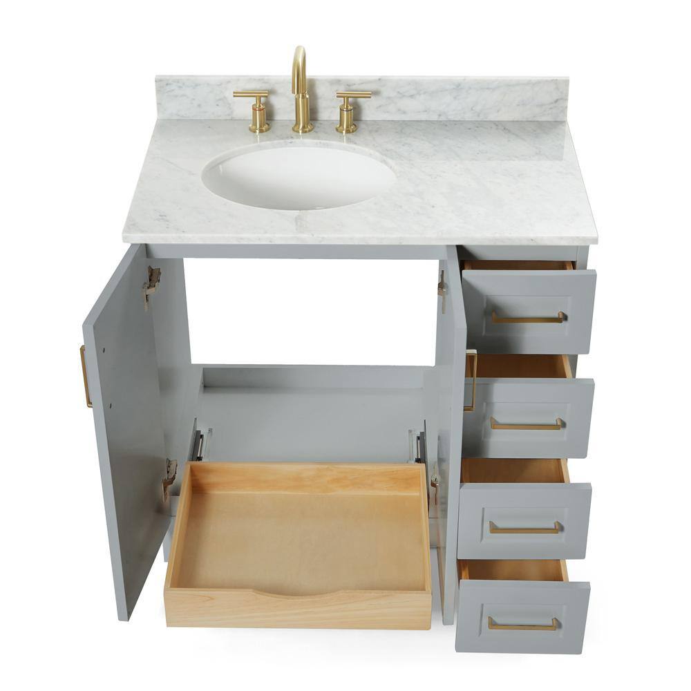Gray Freestanding Single Vanity with Carrara Marble Top