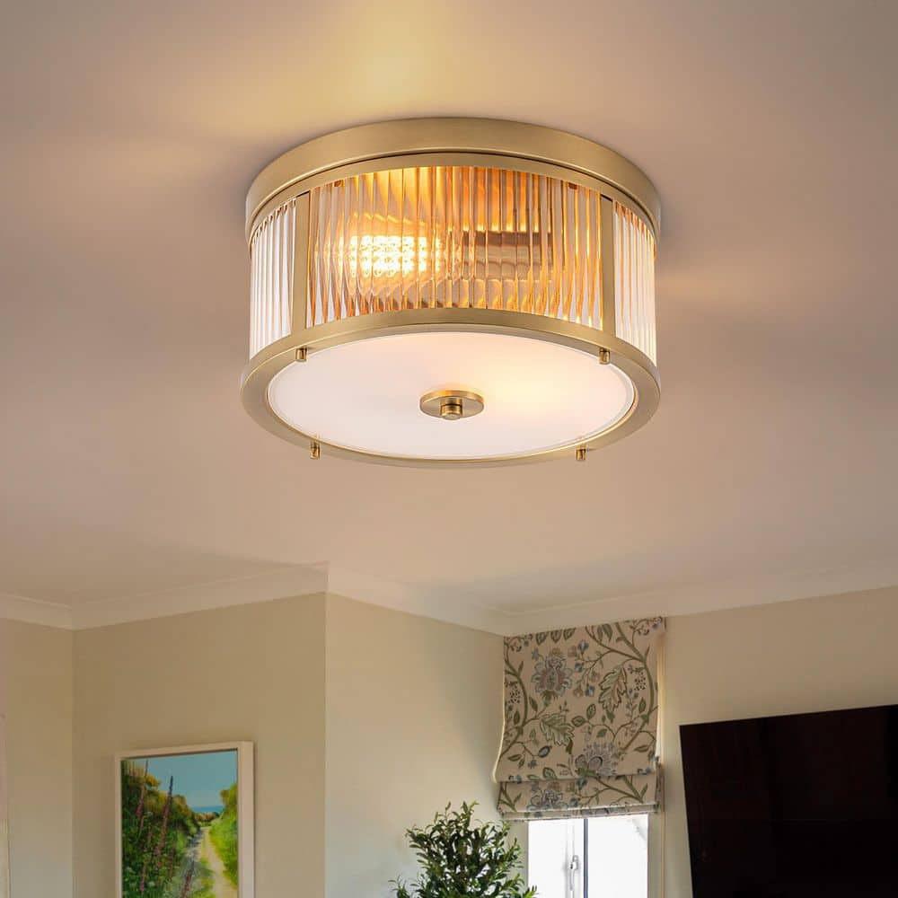 Kost 2-Light 13 in. Gold Modern Ribbed Glass Flush Mount Ceiling Light price history on PriceWatchPro