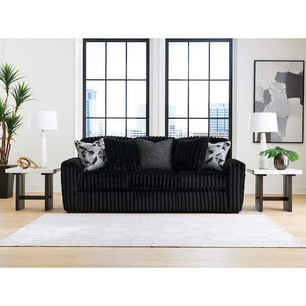 Midnight-Madness 98 in. Square Arm Polyester Rectangle Sofa with Removable Cushions in Black