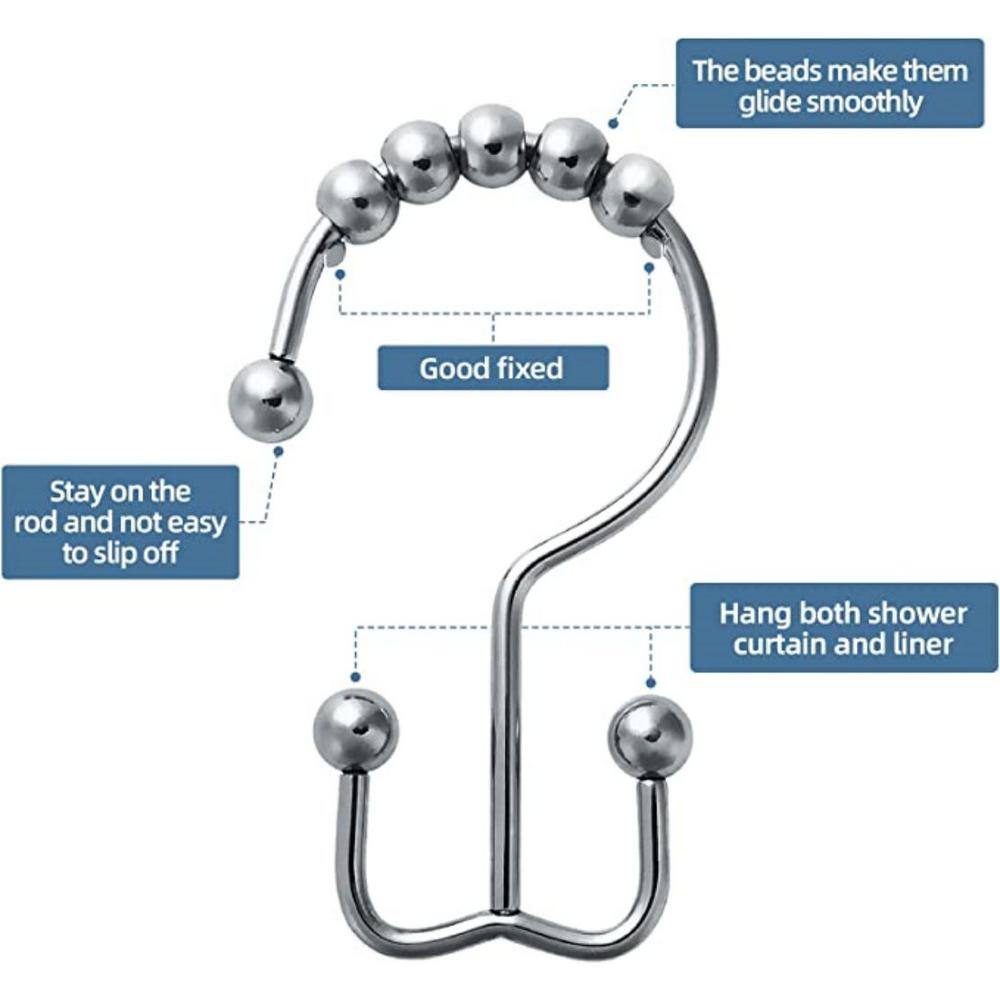 Chrome Double Glide Rust-Resistant Shower Curtain Hooks Set