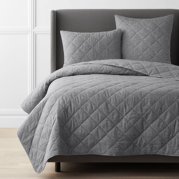 The Company Store Legends Hotel Bromley Velvet Flannel Yarn-Dyed Smoke Queen Cotton Coverlet