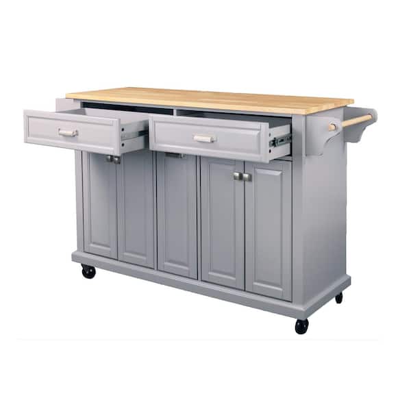 Gray Cambridge Natural Wood Top 60.5 in. W Kitchen Island with