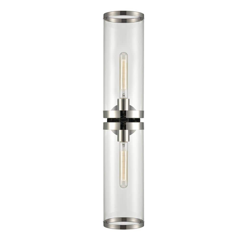Polished Nickel Cylinder Wall Light with Clear Glass Shade