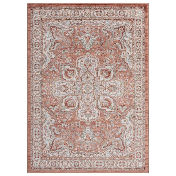 LUXE WEAVERS Olimpia Collection Oriental Medallion Floral Terra 8 ft. x 10 ft. Polypropylene Area Rug