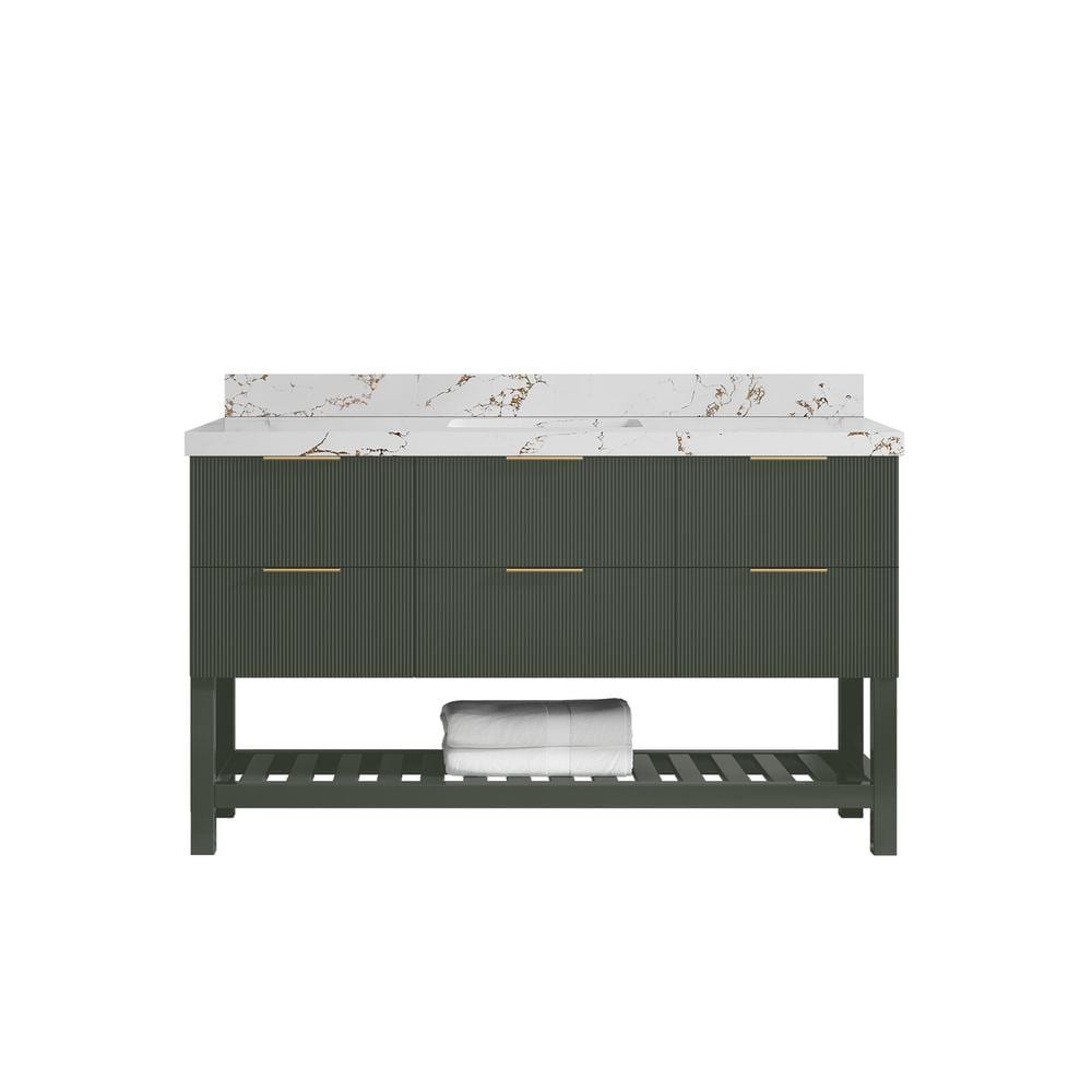 Catalina 60 in. Single Sink Freestanding Pewter Green Bath Vanity with Viola Brown Qt. Top Unassembled price history on PriceWatchPro