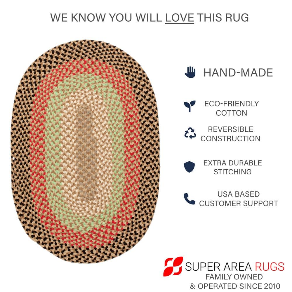 Handmade Earthtone Cotton Braided Oval Rug 5' x 7'