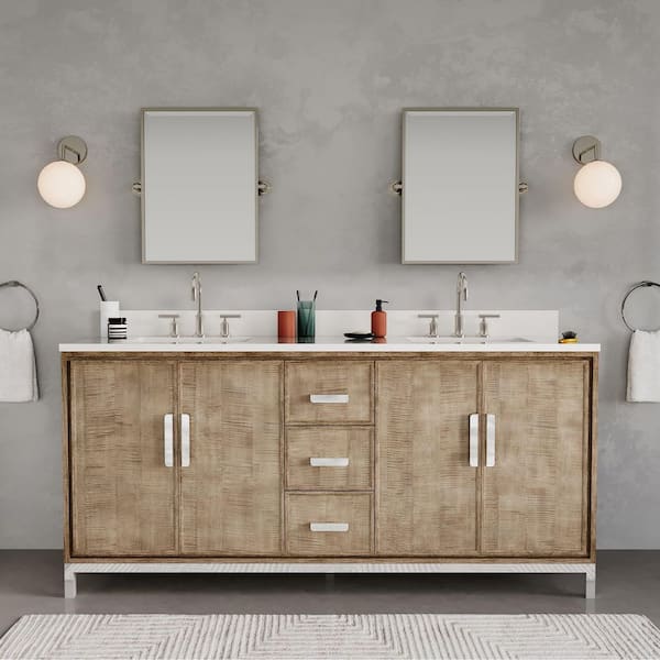 Westin 72 in. W x 22 in. D x 34.4 in. H Double Sink Bath Vanity in Lustrous Walnut with White Brook Quartz Top