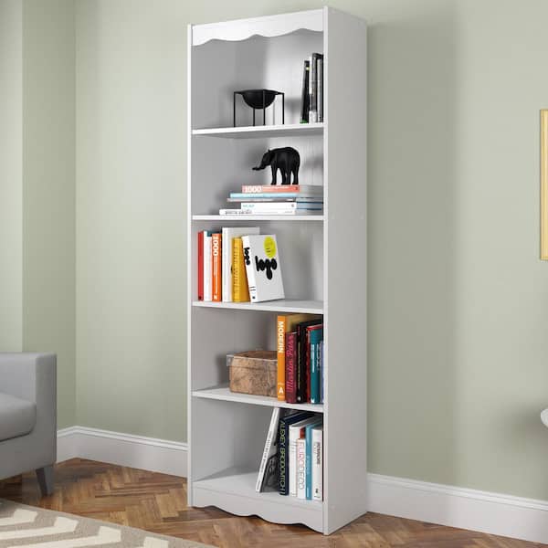 CorLiving Hawthorn 72 in. Frost White Wood 5-shelf Standard Bookcase with Adjustable Shelves