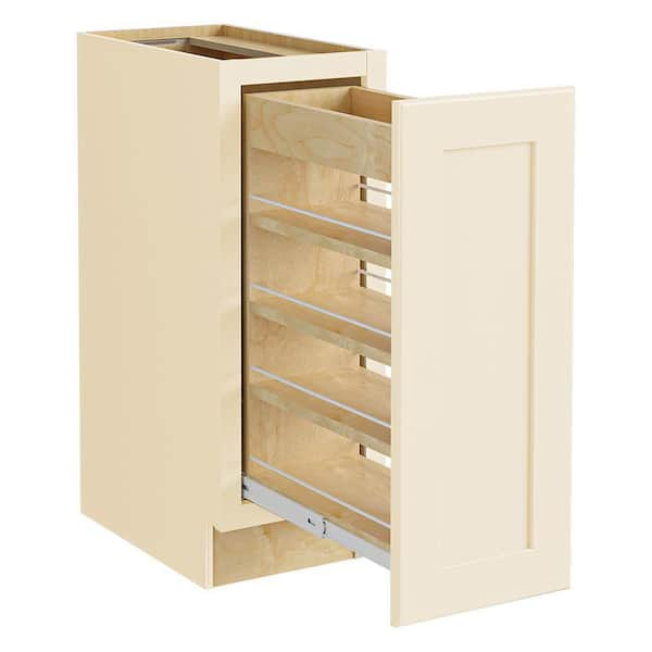 Newport 9 in. W x 24 in. D x 34.5 in. H Assembled Plywood Pull Out Pantry Kitchen Cabinet in Blended Cream Soft Close