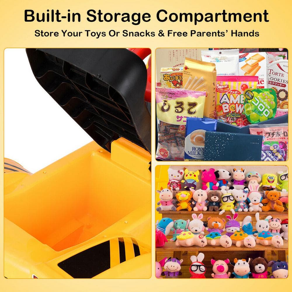 Yellow Plastic Kids Ride-On Excavator Truck with Storage