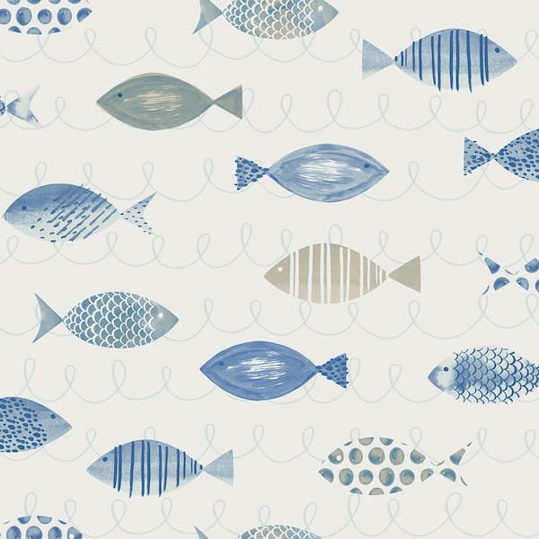 Chesapeake Key West Blue Fish Blue Wallpaper Sample