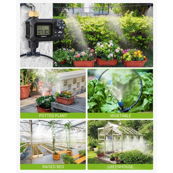 59 ft. Greenhouse Mist Drip Irrigation Kit with Timer, Hanging Plant  Watering System, Tubing, Nozzles OGSA05170 - The Home Depot