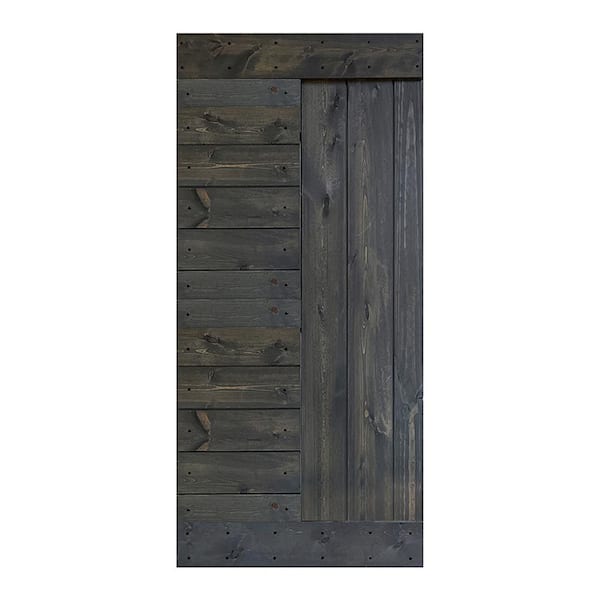 ISLIFE L Series 38 in. x 84 in. Carbon Gray Finished Solid Wood Barn Door Slab - Hardware Kit Not Included
