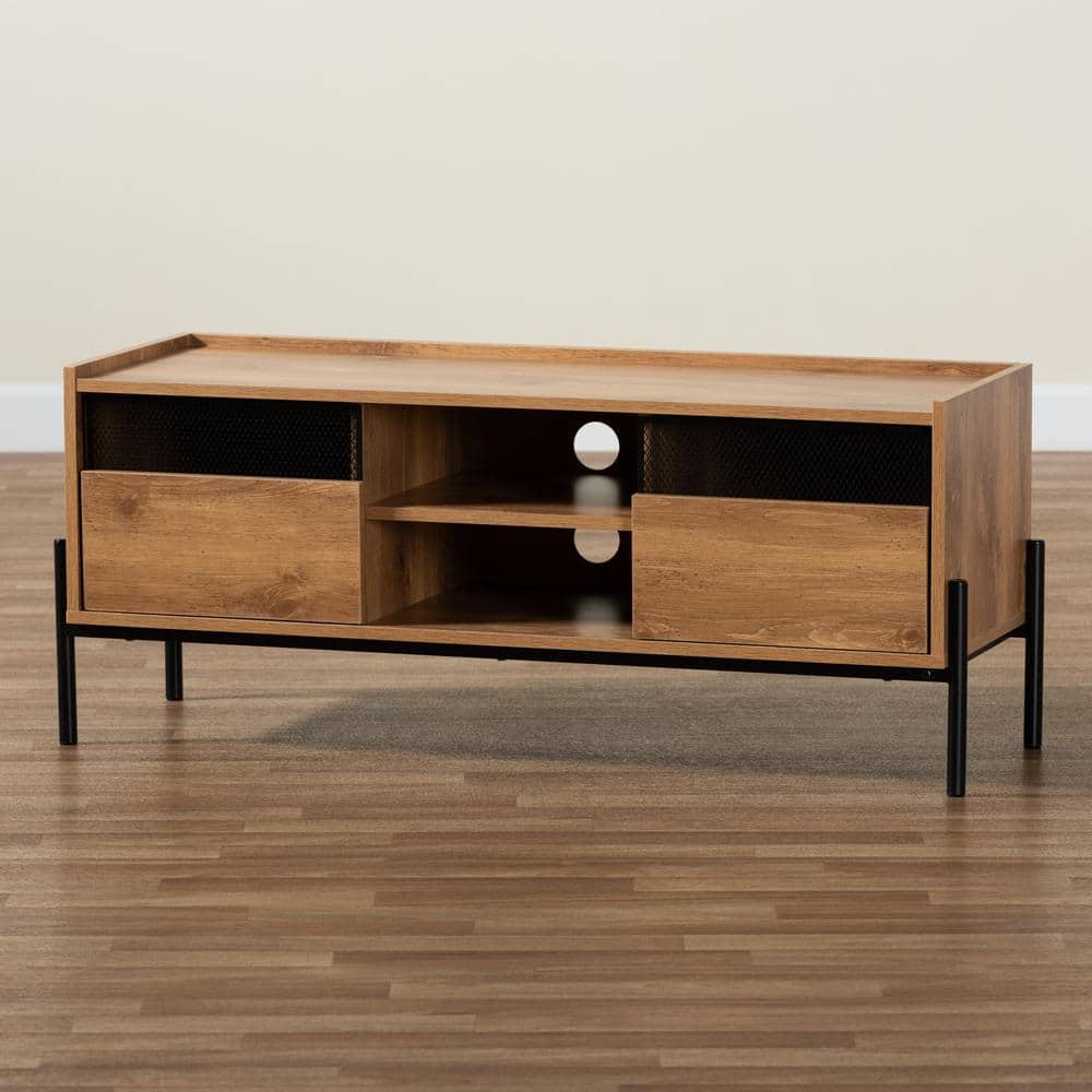 Tasman Industrial Black Metal and Natural Wood 2-Door TV Stand