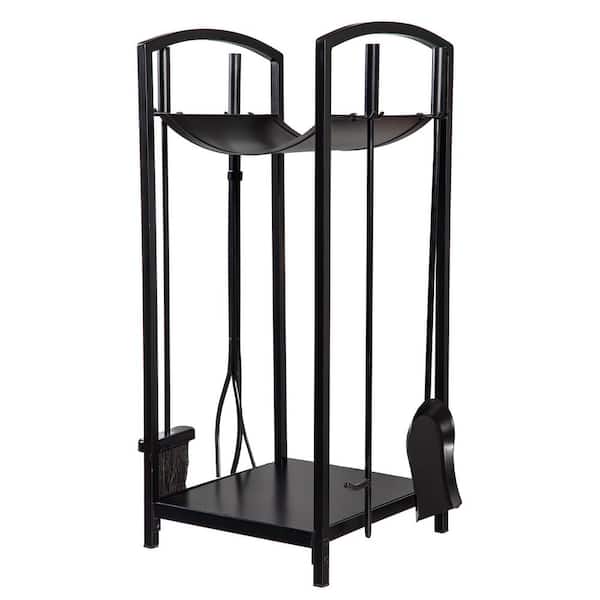 30 in. x 15 in. Metal 5-Piece Wood Bin and Fireplace Tool Set