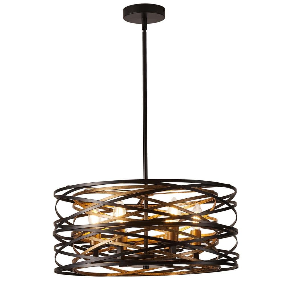 aiwen Industrial 6-Light Drum Black Cage Chandelier Farmhouse Metal Hanging  Light Fixture DYJ-AC711 - The Home Depot