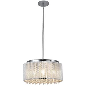 15.7 in. Modern 7-Light Transparent Crystal Round Chandelier for Living Room with No Bulbs Included