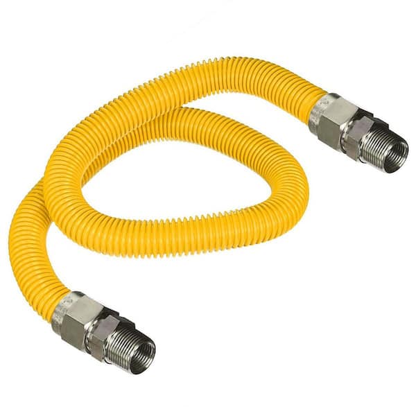 24  in. Gas Connector with Fittings, Yellow Coated Gas Connector, 5/8 in. OD, 3/4 in. MIP x 3/4 in. MIP Connection