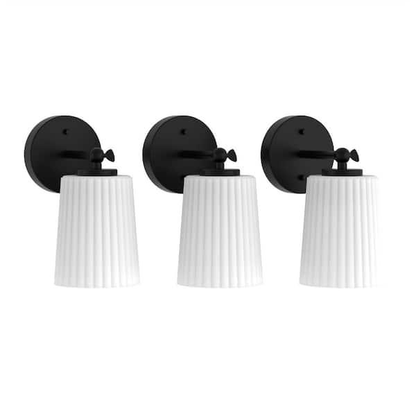 YANSUN 5 in. 1-Light Bathroom Black Wall Sconce, Convertible Semi-Flush Mount, Pendant Light Wall Sconce for Bedroom (3-Pack)