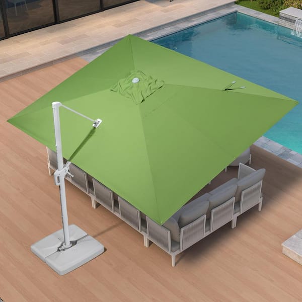 PURPLE LEAF 10 ft. x 13 ft. Outdoor Patio Cantilever Umbrella White Aluminum Offset 360° Rotation Umbrella in Green