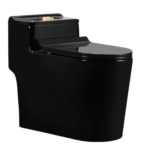 12 inch Rough In 1.45 gal. Dual Flush GPF Elongated 1-Piece Toilet in Black Seat Included