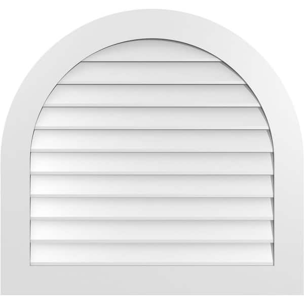 Ekena Millwork 36" x 34" Round Top Surface Mount PVC Gable Vent: Non-Functional with Standard Frame